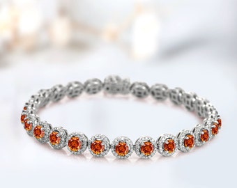 オレンジサファイアテニスブレスレット ローズゴールドブレスレット
