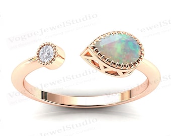 Art Deco Opal Engagement Ring 925 Sterling Silver Opal Wedding Ring Pear Cut Opal Bridal Ring Antique Anniversary Promise Ring Gift For Her