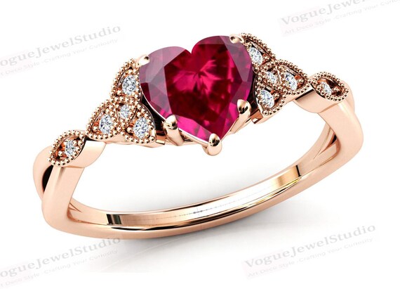 Unique Heart Shaped Ruby Engagement Ring Rose Gold Red - Etsy