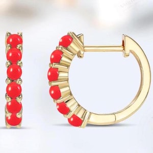 Unique Coral Gemstone Earrings For Women Dainty Wedding Earrings 925 Silver Coral Tiny Hoop Earrings Art Deco Minimalist Earrings For Women