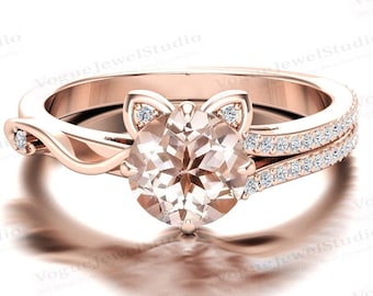 Antique Morganite Engagement Ring Art Deco Morganite Wedding Ring for Women Pink Peach Morganite Bridal Ring 14k Gold Morganite Promise Ring