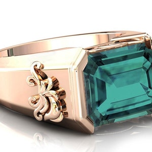 Art Deco Green Paraiba Tourmaline Ring For Man Emerald Cut Green Gemstone Signet Ring Antique Unisex Ring Unique Handmade Ring For Him