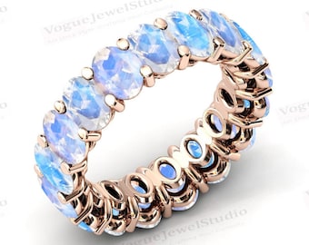 Rainbow Moonstone Full Eternity Band 14k Rose Gold Moonstone Engagement Ring Sterling Silver Moonstone Wedding Band June Birthstone Ring
