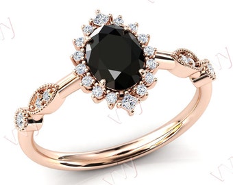 Art Deco Black Onyx Engagement Ring 14k Gold Black Onyx Antique Wedding Ring Vintage Black Onyx Bridal Ring Black Gemstone Engagement Ring