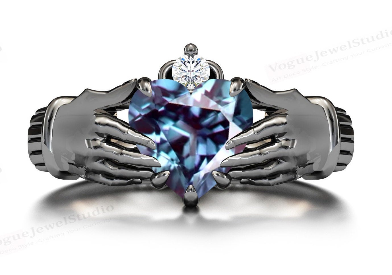 Vintage Alexandrite Claddagh Style Ring Heart Shape Alexandrite Engagement Ring 925 Silver Alexandrite Wedding Ring Claddagh Engagement Ring