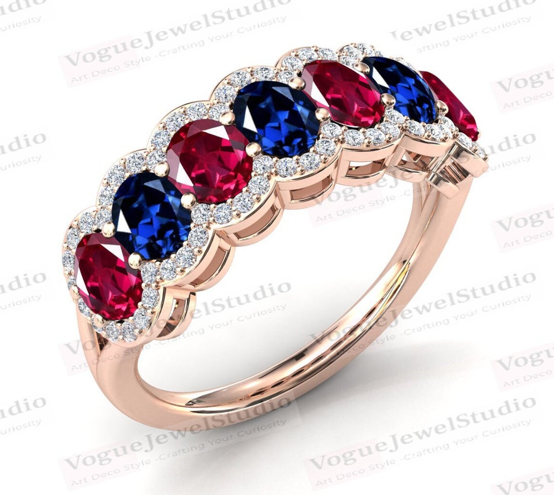 Ruby Blue Style Antique Ruby & Blue Sapphire Eternity Band for Women Unique Blue ...