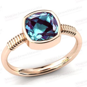 Bezel Set Alexandrite Engagement Ring Cushion Cut Alexandrite Women Wedding Ring Solitaire Engagement Ring Vintage Alexandrite Bridal Ring