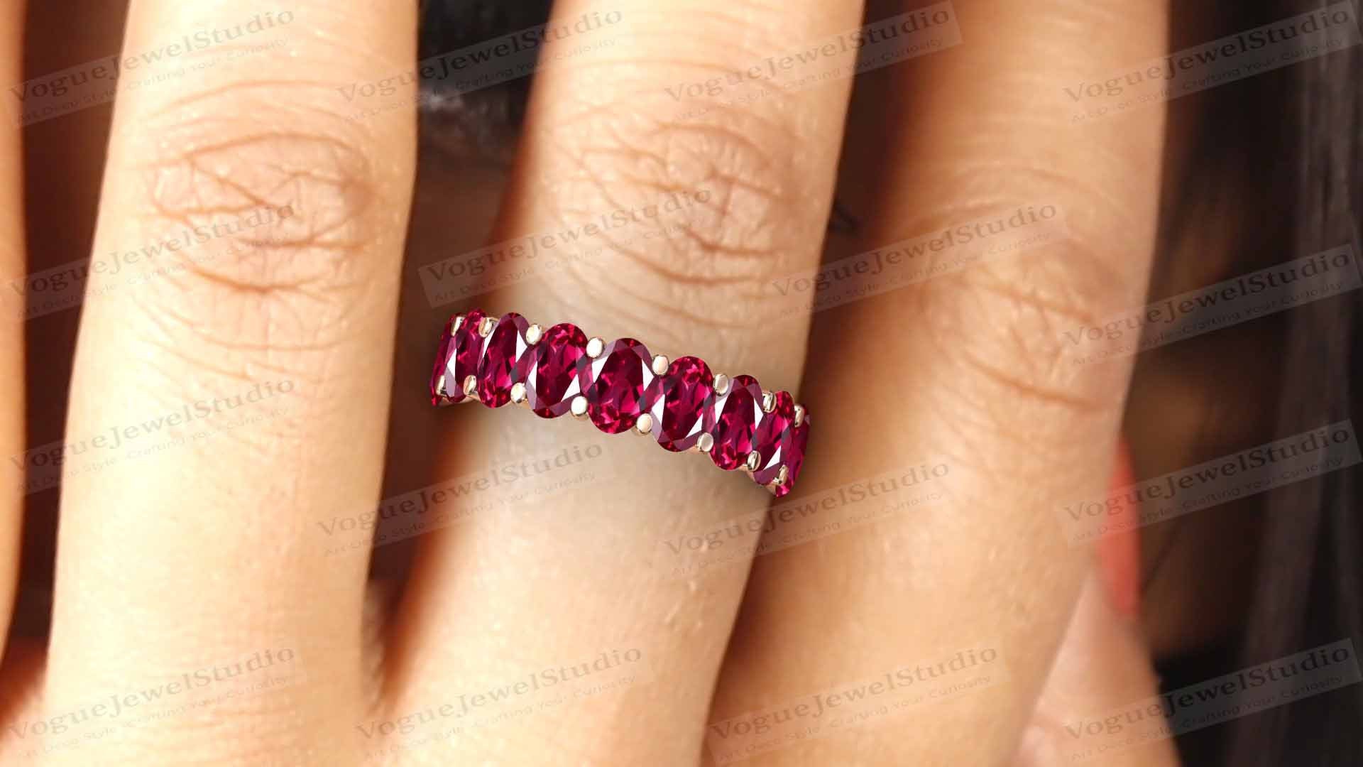 Art Deco Ruby Eternity Band for Women 14k Gold Red Ruby Full Eternity ...