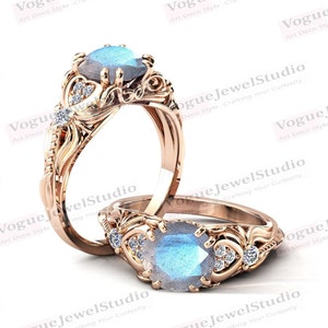 2ct. Vintage Labradorite Anello di fidanzamento per le donne 14k oro Labradorite Gemstone Anello nuziale Antico anello di anniversario della sposa Labradorite