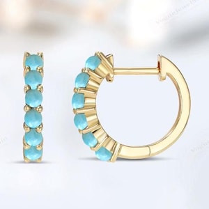 Dainty Larimar Huggie Hoop Earrings For Women 925 Silver Larimar Tiny Wedding Earrings Art Deco Cartilage Earrings Gemstone Hoop Earrings