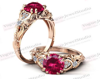 2ct. Vintage Red Ruby Engagement Ring For Women 925 Sterling Silver Ruby Art Deco Wedding Ring Antique Red Ruby Bridal Promise Ring For Her