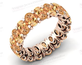 Anillo de eternidad de citrino natural para mujer Anillo de boda de eternidad de citrino de oro de 14k Anillo de eternidad de citrino nupcial vintage Regalo de aniversario para ella
