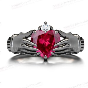 Claddagh Style Ruby Engagement Ring Heart Shape Ruby Gemstone Wedding ...