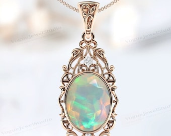 Natural Opal Pendant For Women Art Deco Opal Wedding Necklace Antique Filigree Style Pendant Unique Opal Bridal Pendant Anniversary Gift
