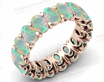 Natural Opal Eternity Band For Women 14k Gold Opal Engagement Band Rose Gold Eternity Band Opal Wedding Band Women Anniversary Gift For Her