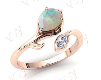 Art Deco Opal Engagement Ring 925 Silver Opal Antique Wedding Ring Natural Fire Opal Bridal Promise Ring Vintage Opal Twig Engagement Ring