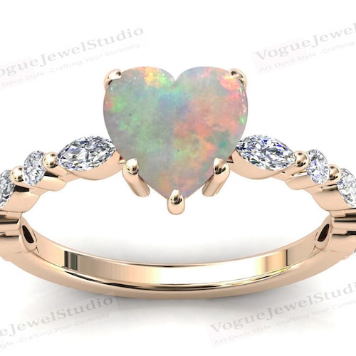 Art Deco Opal Engagement Ring Heart Shaped Opal Solitaire Wedding shops Ring 925 Sterling Silver Opal Bridal Ring Women Antique Opal Promise Ring