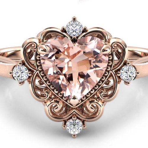 Antique Heart Shaped Morganite Engagement Ring 925 Silver Morganite Wedding Ring shops Art Deco Filigree Style Ring Heart Shaped Engagement Ring