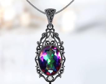 Art Deco Filigran-stil Mystic Topas-hänge för kvinnor Unikt Mystic Topas-bröllopshänge Antik halsband Biofärgad ädelstenshänge