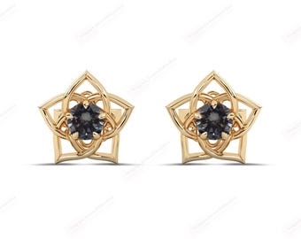 Boucles d'oreilles vintage en spinelle gris pour femmes, boucles d'oreilles de mariage de style art déco, or 14 carats, boucles d'oreilles en spinelle gris, boucles d'oreilles uniques pour elle