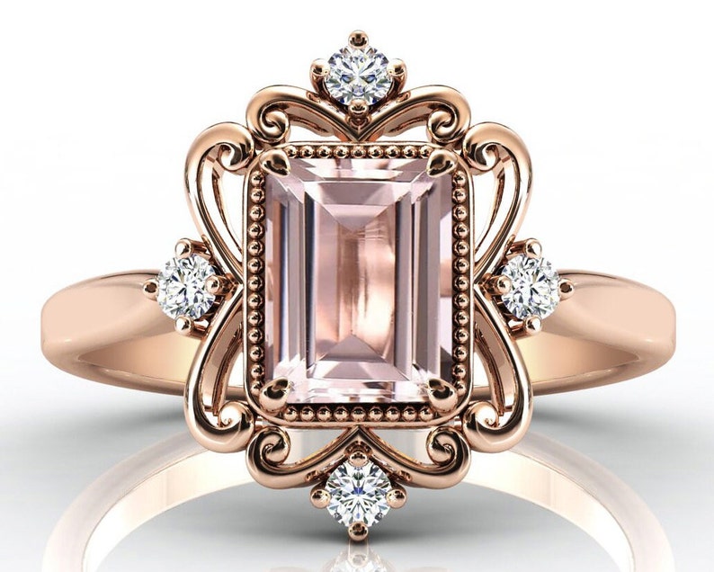 14k Gold Morganite Engagement Ring Emerald Cut Morganite Wedding shops Ring Art Deco Wedding Ring Antique Morganite Gemstone Bridal Ring For Women