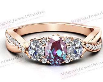 14k Gold Alexandrite Engagement Ring Multi Stone Cluster Wedding Ring Vintage Alexandrite Bridal Ring Anniversary Gift Promise Ring For Her