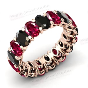 Art Deco röd rubin evighetsförlovningsring 14k guld svart onyx vigselring unik kluster ädelstensring 925 silver rubin full oändlighetsring