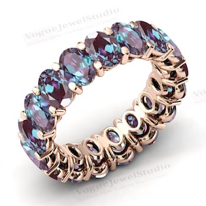 Alexandrite Eternity Band For Women Vintage Alexandrite Wedding Band 14k Gold Alexandrite Bridal Eternity Band Anniversary Gift For Women