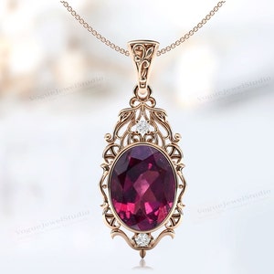 Hallon Rhodolit Granathänge För Kvinnor Antik Granat Bröllopshalsband Vintage Filigran Style Hänge Unikt Statement-hänge För Henne