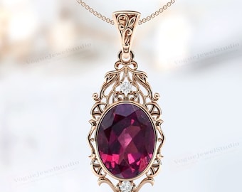 Raspberry Rhodolite Garnet Pendant For Women Antique Garnet Wedding Necklace Vintage Filigree Style Pendant Unique Statement Pendant For Her