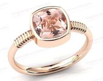 Bezel Set Morganite Engagement Ring Cushion Shaped Morganite Wedding Ring Solitaire Engagement Ring 14k Gold Morganite Bridal Promise Ring