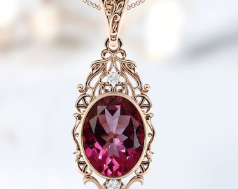 Antique Pink Tourmaline Pendant Rose Gold Filigree Wedding Pendant Unique Pink Gemstone Necklace Vintage Statement Pendant Gift For Women
