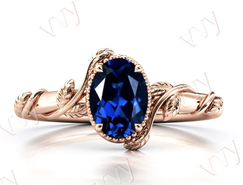 Antique Blue Sapphire Engagement Ring Leaf Engagement Ring 14k Etsy