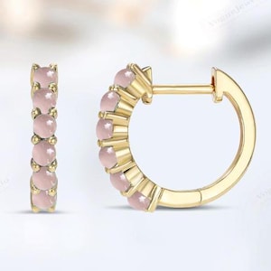 14k Gold Rosenquarz Huggie Hoop Ohrringe Einzigartige Rosenquarz Minimalist Hochzeit Ohrringe Edelstein Hoop Ohrringe Jubiläum Geschenk für Frauen