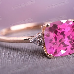 Antique Pink Tourmaline Engagement Ring Cushion Cut Pink Tourmaline Wedding Ring For Women 14k Gold Pink Tourmaline Bridal Anniversary Ring
