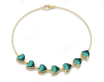 Green Paraiba Tourmaline Bracelet For Women Daily Wear Statement Bracelet Art Deco Heart Shaped Paraiba Tourmaline Silver Bracelet For Her