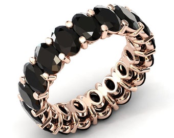 Black Onyx Eternity Band for Women 14k Gold Black Onyx Engagement Band Oval Cut Black Onyx Wedding Band Unique Bridal Promise Band for Women