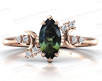 Moon of My Life Moldavite Engagement Ring Antique Moldavite Wedding Ring Promise Anniversary Gift 14k Gold Art Deco Moldavite Bridal Ring