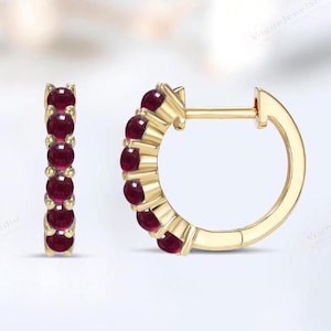 Minimalist Red Garnet Hoop Earrings For Women Rose Gold Garnet Wedding Earrings Unique Tiny Huggie Hoop Earrings Anniversary Gift For Her