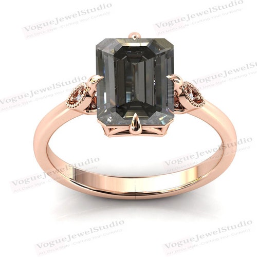 3CT. Grey Spinel Engagement Ring For shops Women Emerald Cut Gemstone Ring 14k Gold Wedding Ring Grey Gemstone Ring For Women Anniversary Gift