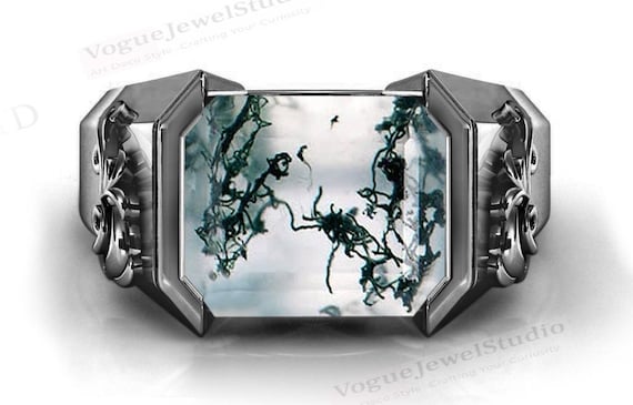 Vintage Moss Agate Signet Ring Gift for Him Unique Man Vintage Moss Agate Signet Ring Gift for Him Unique Man