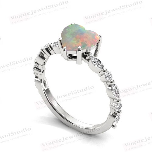 Art Deco Opal Engagement Ring Heart Shaped Opal Solitaire Wedding shops Ring 925 Sterling Silver Opal Bridal Ring Women Antique Opal Promise Ring