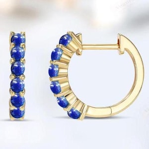 Natural Lapis Lazuli Huggie Hoop Earrings Dainty Lapis Lazuli Wedding Earrings 925 Sterling Silver Cartilage Earrings Women Anniversary Gift