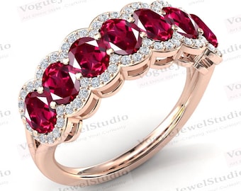 Art-Deco-Rubin Eternity Hochzeitsband für Frauen Roter Rubin Eternity Verlobungsring 14 k Gold Rubin halbe Eternity Band Jubiläumsgeschenk für sie