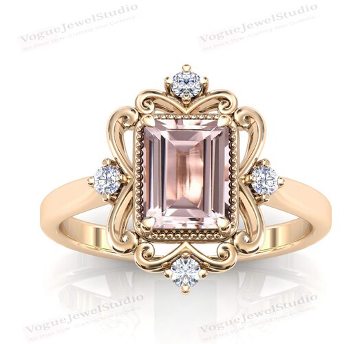 14k Gold Morganite Engagement Ring Emerald Cut Morganite Wedding shops Ring Art Deco Wedding Ring Antique Morganite Gemstone Bridal Ring For Women