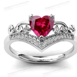 Art Deco Heart Shaped Ruby Wedding Ring 14k Gold Red Ruby Engagement ...