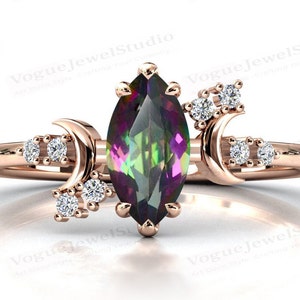 Moon of My Life Mystic Topaz Engagement Ring Art Deco Mystic Topaz Wedding Ring for Women Marquise Cut Mystic Topaz Bridal Anniversary Ring
