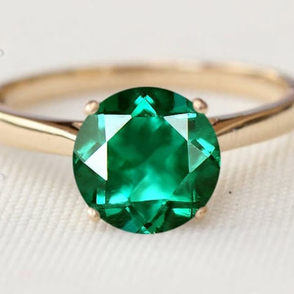 AAA Emerald Solitaire Engagement Ring Vintage Emerald Bridal Promise Ring 14k Gold Emerald Solitaire Wedding Ring Unique Anniversary Gift
