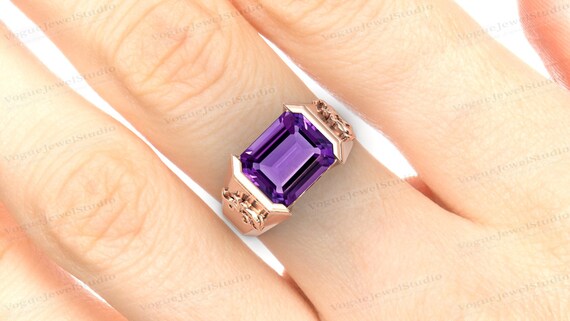 ヴィンテージ アメジスト シグネット リング 男性用 14K ゴールド