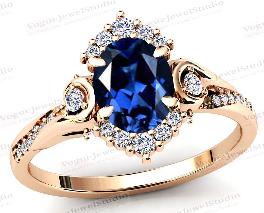 Vintage Blue Sapphire Engagement Ring for Women Art Deco - Etsy